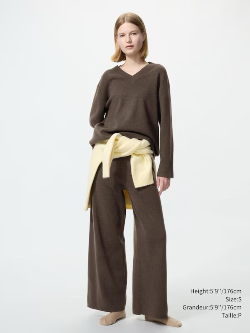 Grey V-Neck Knit Sweater & Wide Leg Pants Set